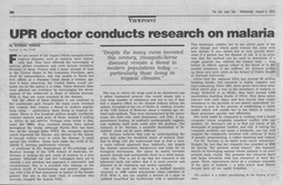 RFernos, UPR doctor conducts research on malaria 2001